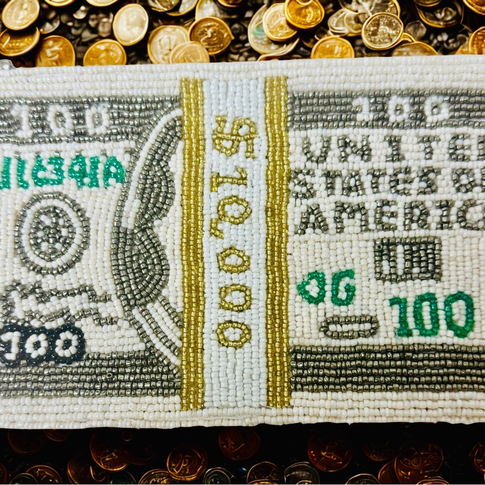 💵 Beaded $10,000 Money Clutch – Luxury Statement Purse, Cash Stack Design Gift